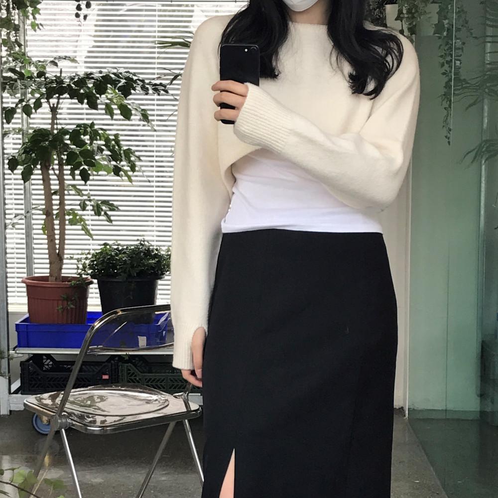 크롭 워머 라운드넥 레이어드 볼레로 니트 3color