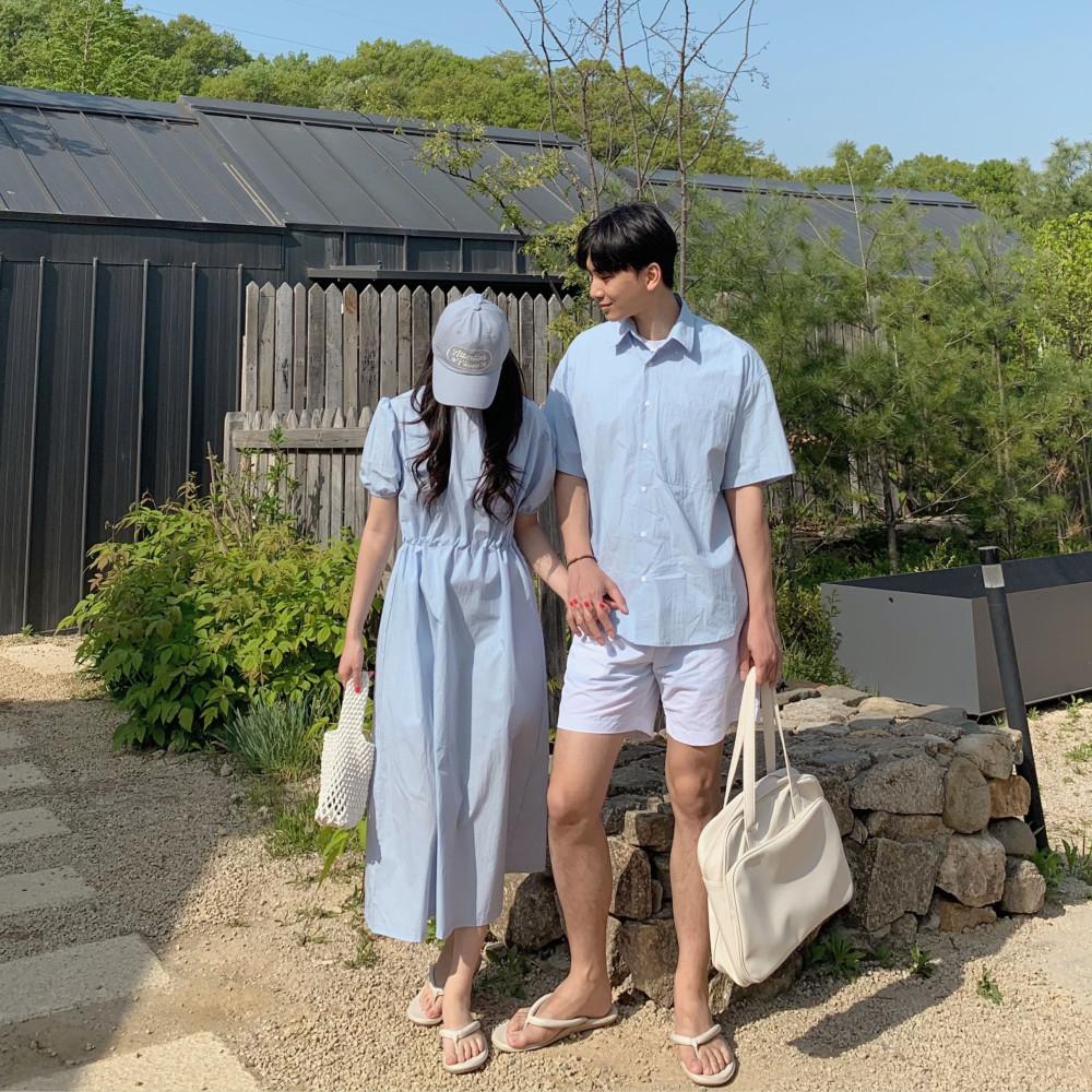 여름 바캉스 신혼여행 제주도 스트링 반팔 롱 원피스 커플시밀러룩