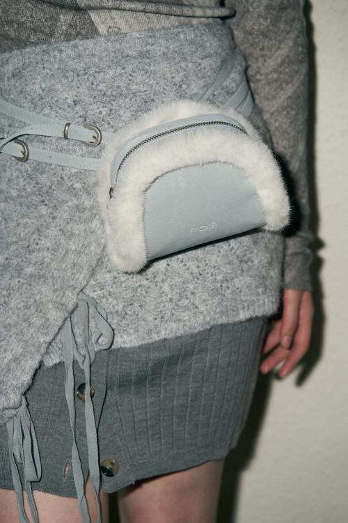 fur trimming double belt bag(baby blue)