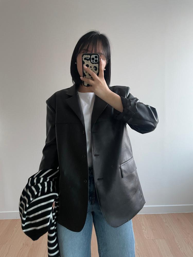 실패없는 오버핏 가죽 자켓