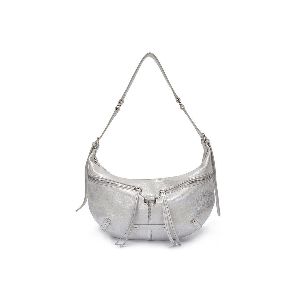 ZIPPER LEATHER ROUND BAG IN SILVER