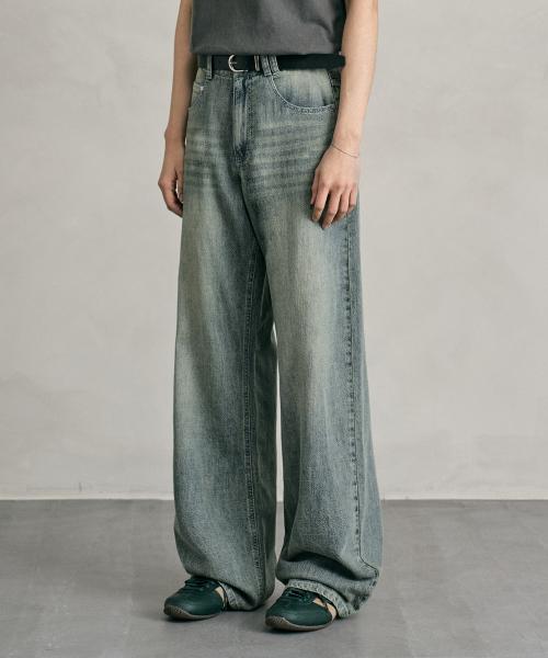 Linen Like Mid Rise Wide Jeans DCPT039RustGreen