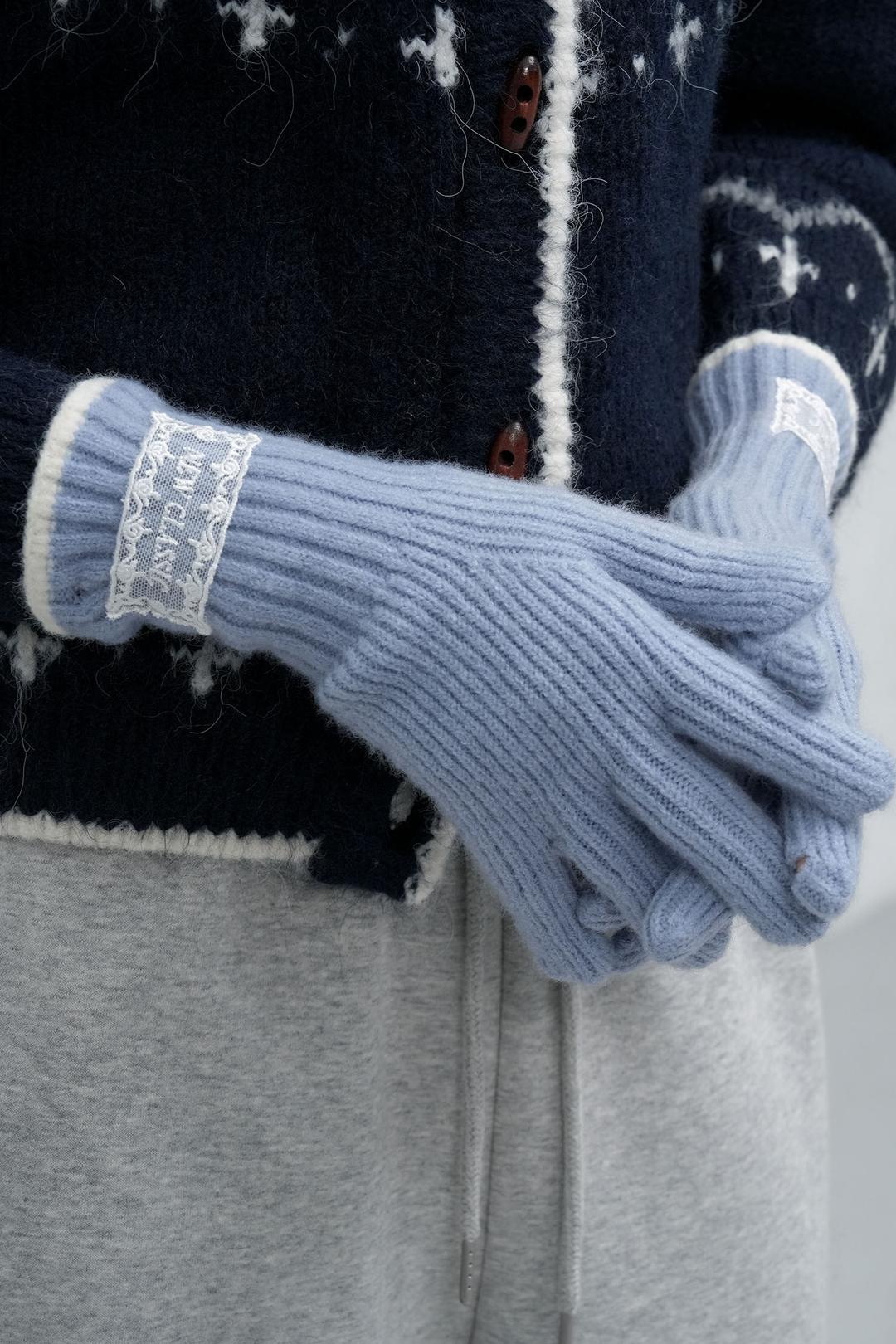 제너럴아이디어 WOMAN 핑거홀 레이스 니트 글로브 [SKY BLUE]