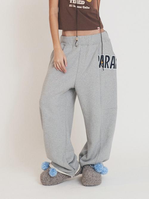 RAW EDGE EMBROIDERY WIDE PANTS MELANGEGRAY
