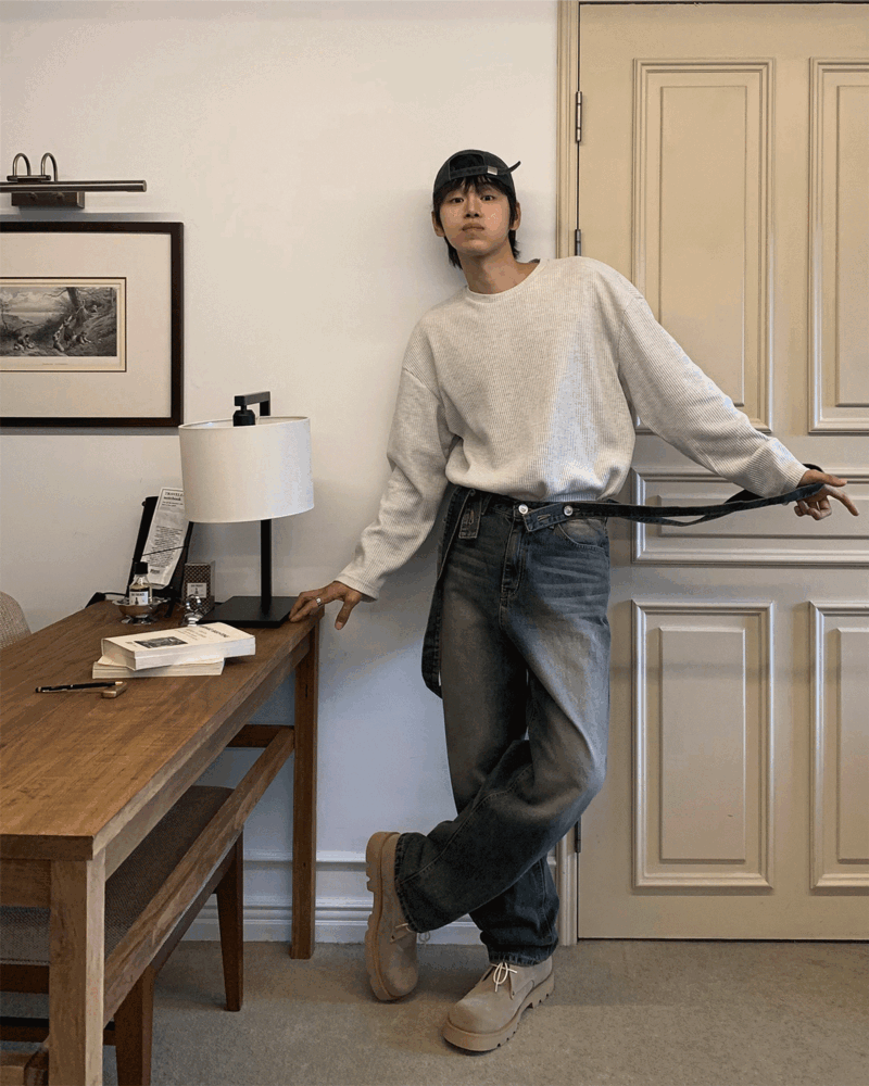 와플 긴팔 니트 티셔츠