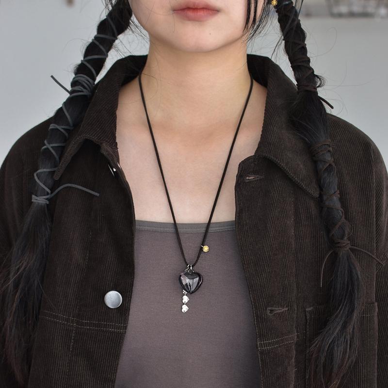 black heart string necklace (차콜,딥브라운)