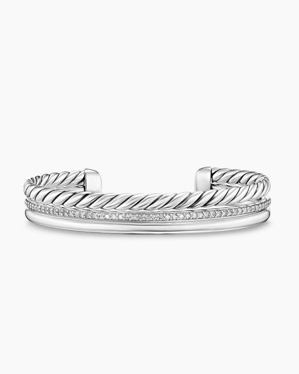 DY Mercer® Three Row Cuff Bracelet in Sterling Silver with Diamonds, 10.4mm