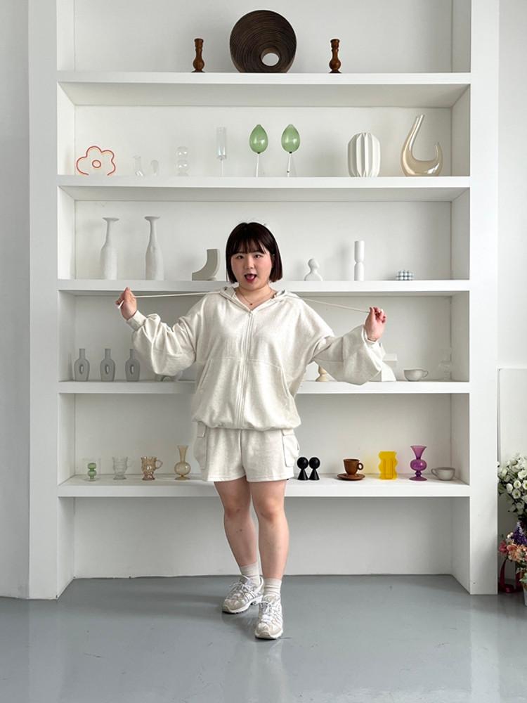 빅사이즈) 88데일리 카고 집업 팬츠세트