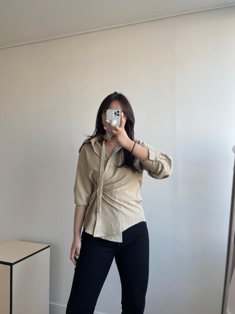 스트라이프 사선 랩 셔츠