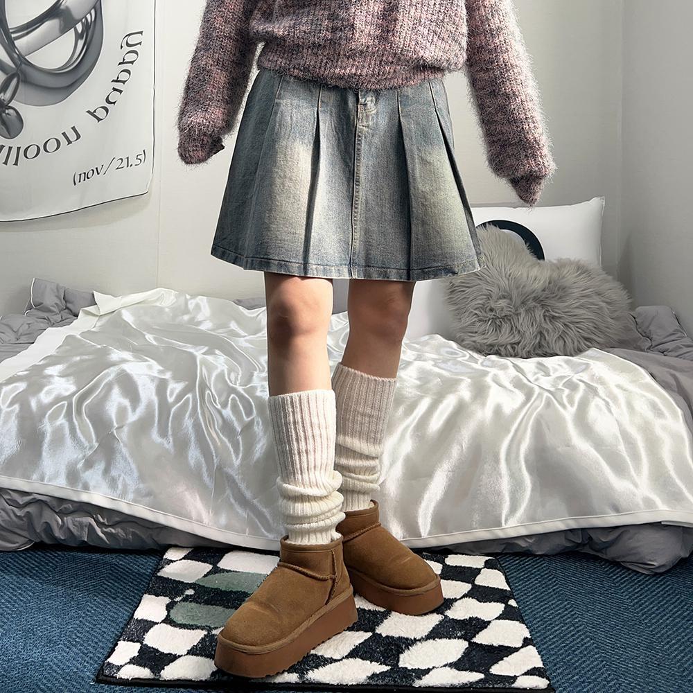 핀턱스커트 플리츠미디스커트 a라인데님스커트