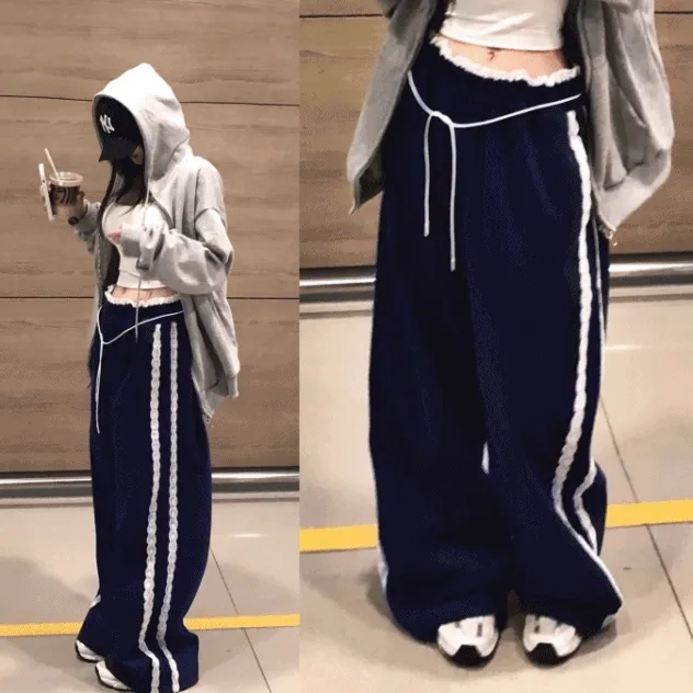 [끈포함💙/하체완벽커버*] 배색 레이스 트랙 투라인 트레이닝 팬츠-3col