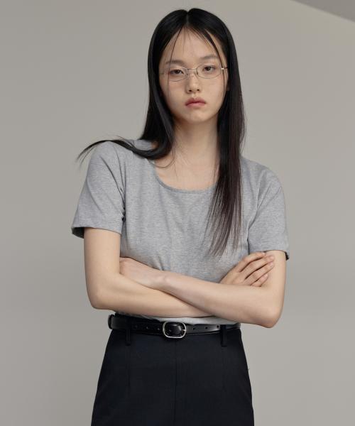 Smooth U-neck T-Shirts (Melange Grey)