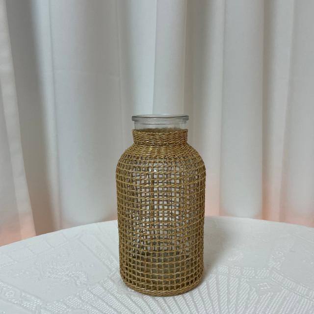 프리미엄  라탄 그물 유리 화병 심플 오브제 고급 인테리어 꽃병 빈티지 글라스 촬영 소품