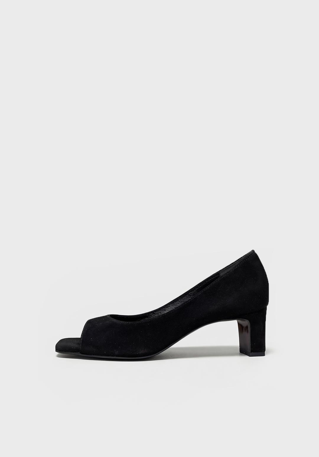 Square Open-Toe Flats / Pumps – Black Suede