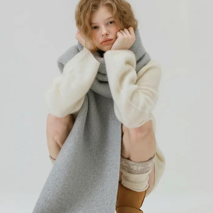 [WOOL] TWO-TONE SOFT WOOL MUFFLER_GRAY