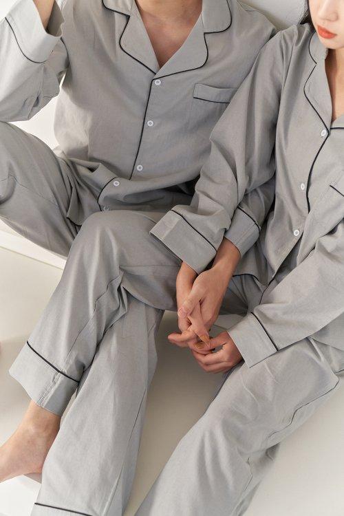 커플 잠옷 무지 그레이 긴팔 세트 ANPA08