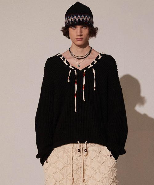 ESEELMI ARCHIVE KNIT HOOD HALF ZIP UP