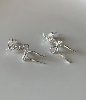 듀엘브 [고퀄리티] 925실버 투웨이 발레코어 리본 드롭 귀걸이