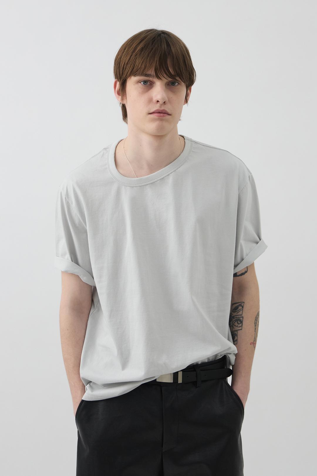 UNBALANCED NECK SHORT TOP - LIGHT GERY