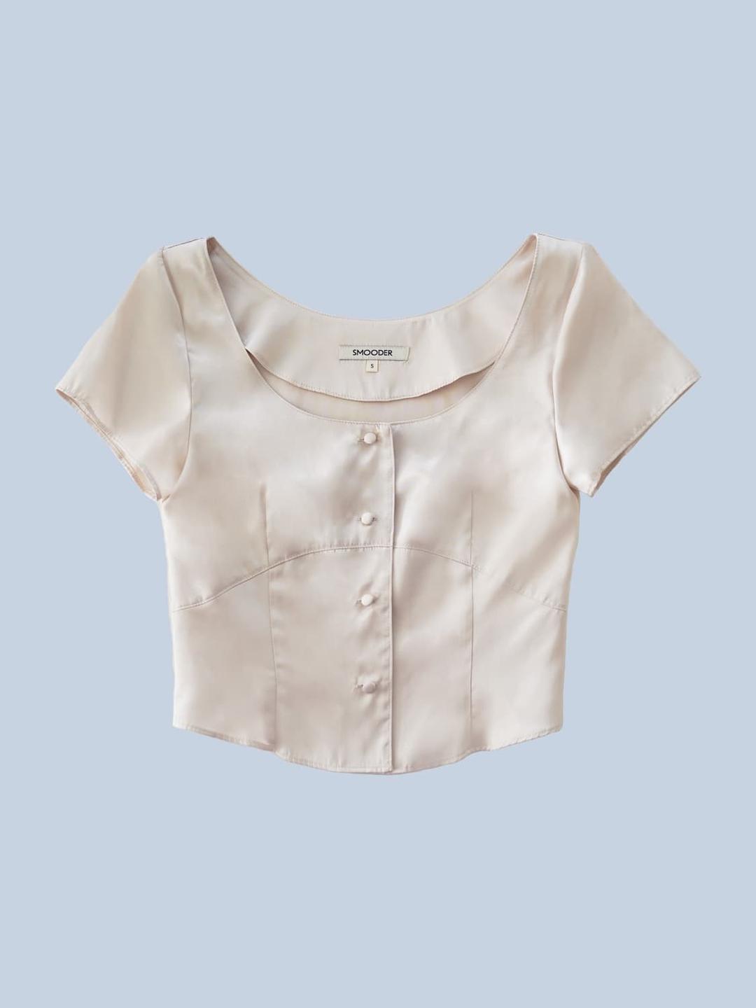스무더 smooder glossi blouse beige 글로시 블라우스 | 후루츠패밀리