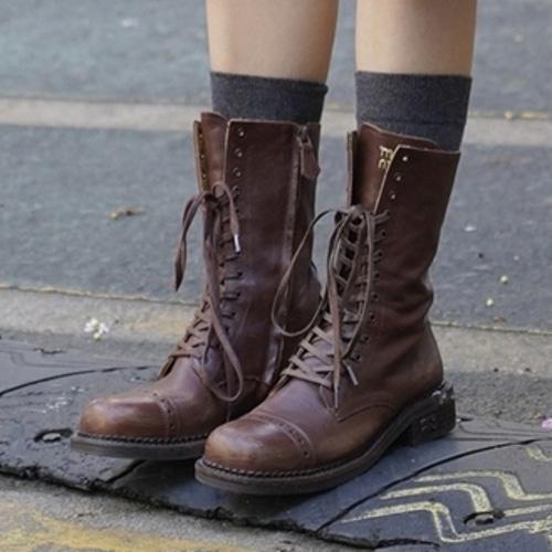 [2색]빈티지 리얼레더 미들 부츠