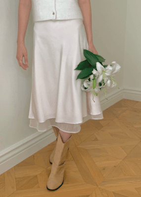 실크 새틴 가을 스커트