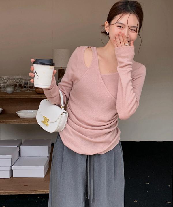 4컬러 케리 셔링 랩 긴팔 니트