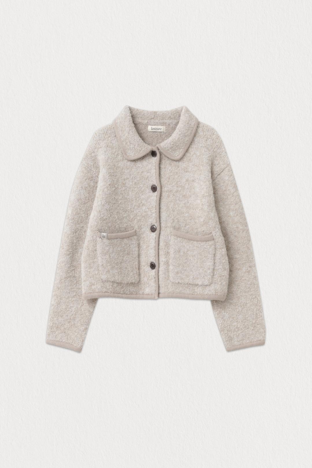 [리사이클] 부클 카라 버튼업 니트 자켓_Oatemal