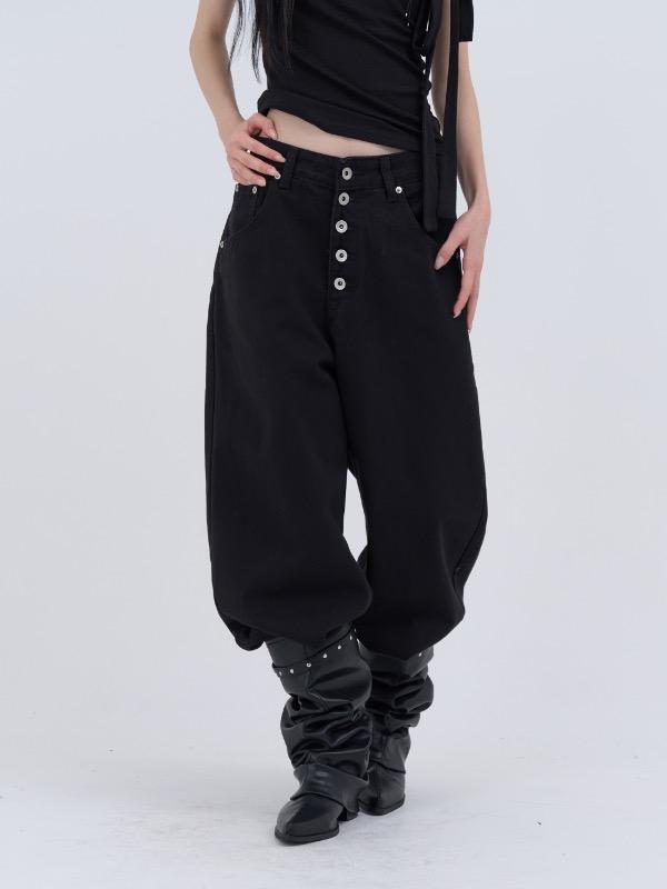 button curve wide pants
