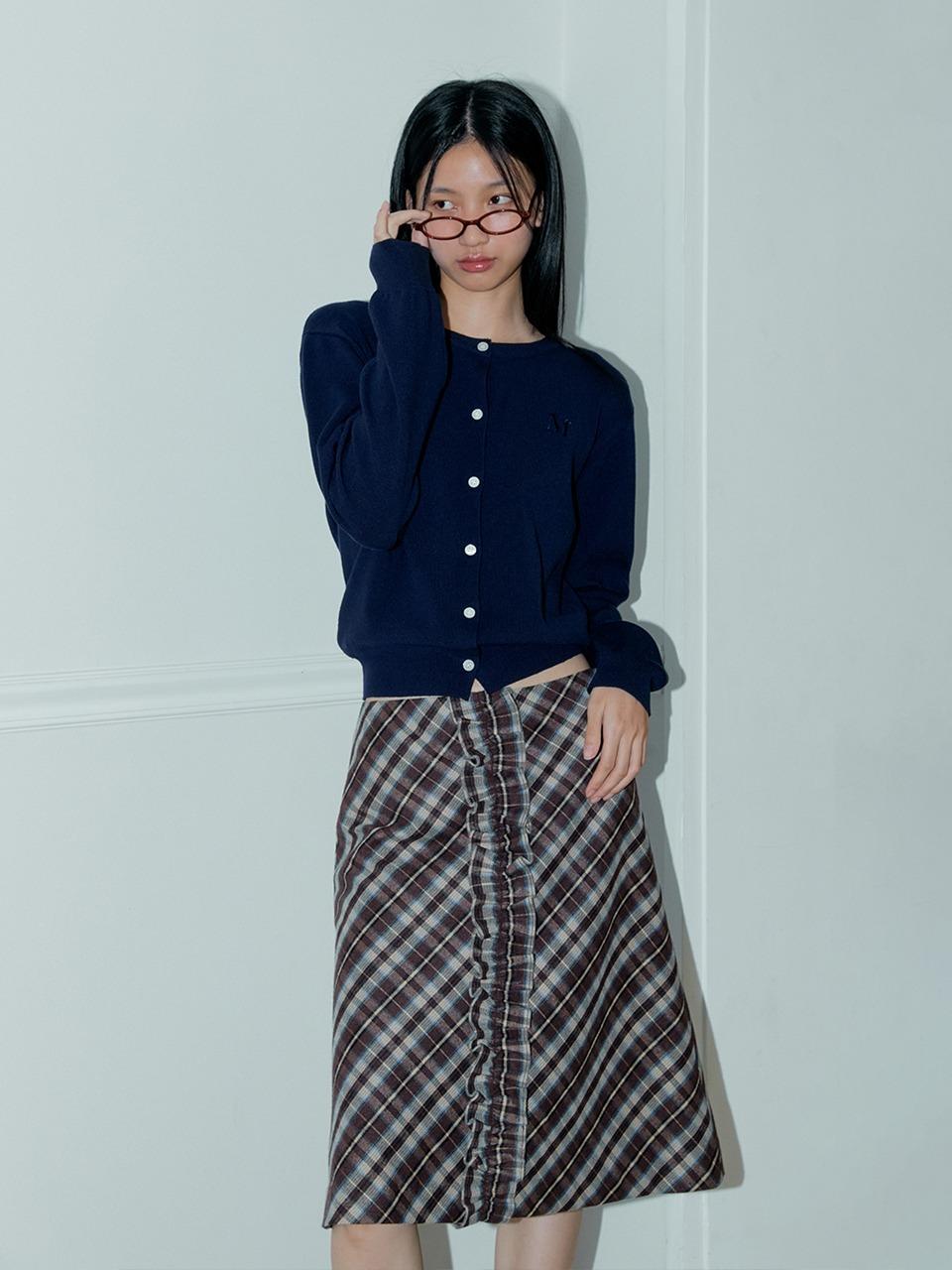 CHECK FRILL MIDI SKIRT (BROWN)