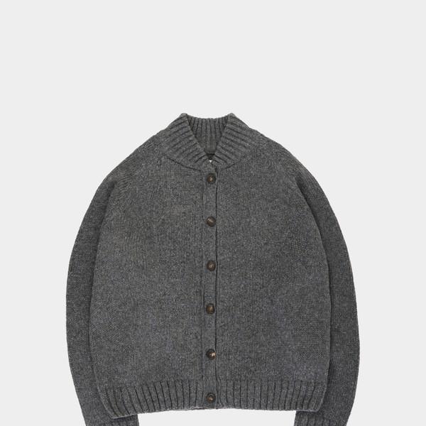 Fine Wool Baseball Cardigan (Charcoal)