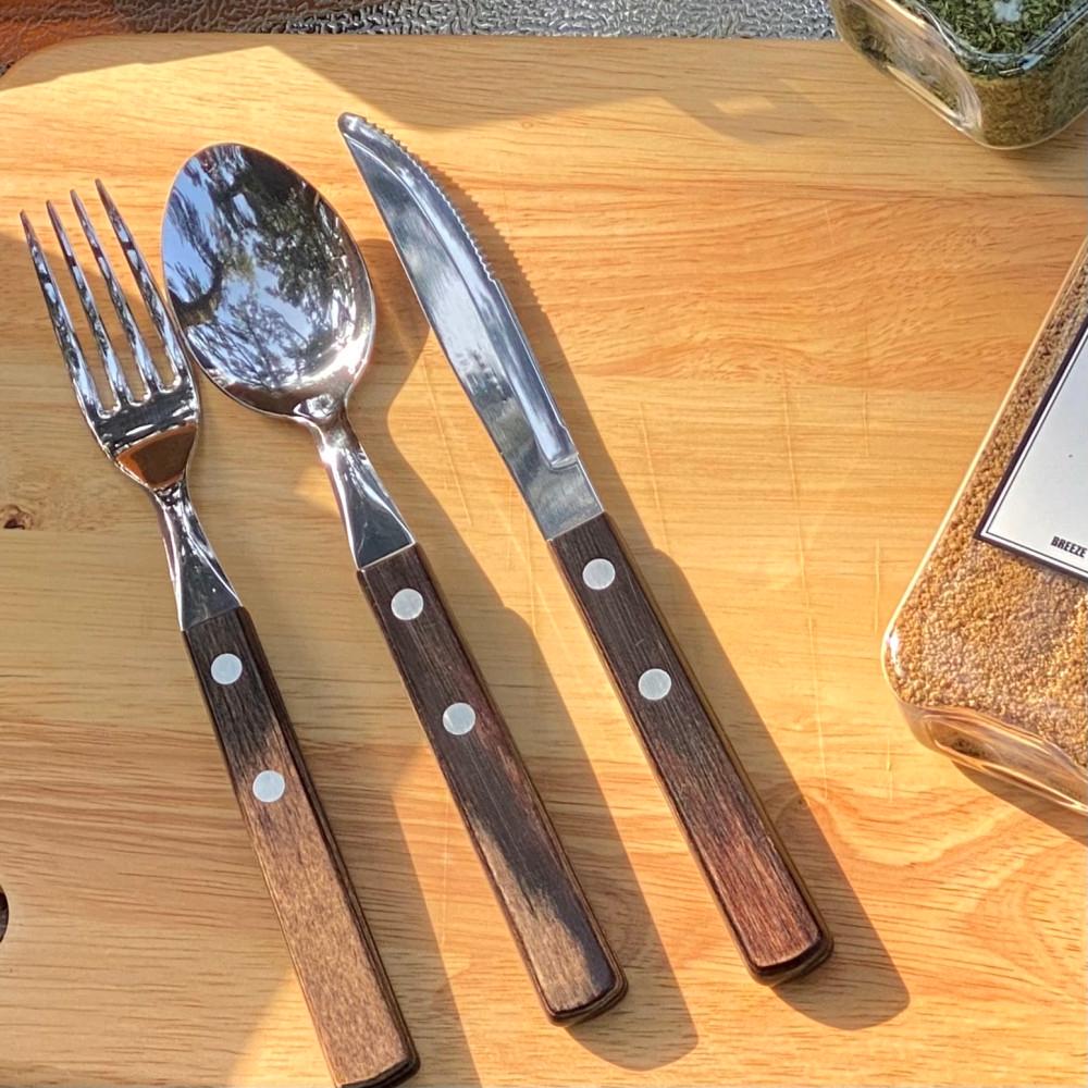 트라몬티나 커트러리 세트 우드 디저트 포크 나이프 스푼 카페 파스타 디너