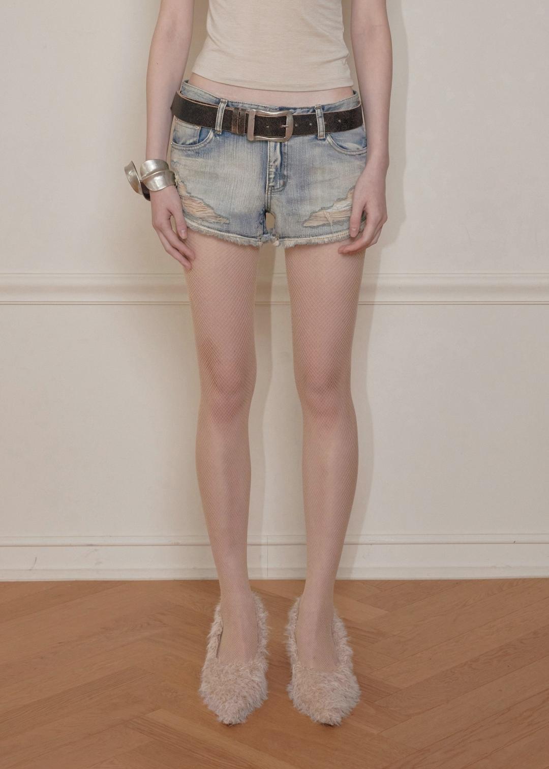 LIGHT SLUB DAMAGE SHORTS, BLUE