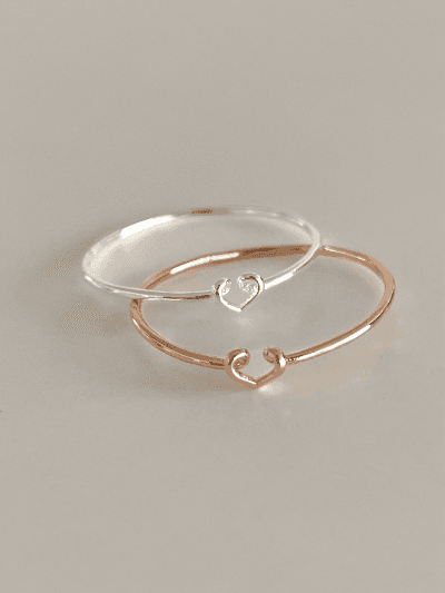 [925silver]하프 라인 하트 레이어드 링 실 반지(2color)