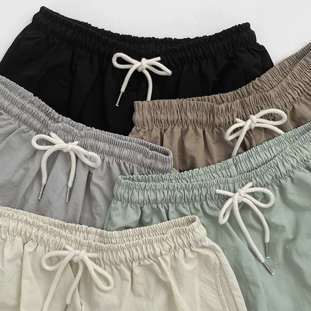 여름⛱️나일론 아노락 5부 반바지 바스락 봄 여름 트레이닝복 와이드 밴딩 바지 A라인 트레이닝반바지 빅사이즈반바지