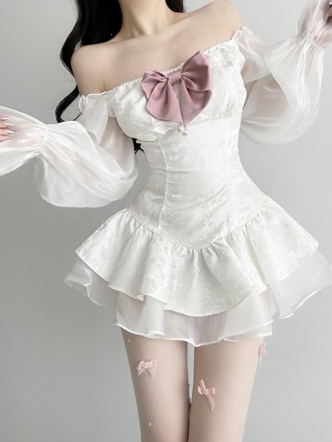 Sweet White Bud TuTu Skirt Waist Dress - S