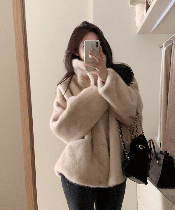 퍼빗 샐린 하이넥 소프트 밍크 퍼 자켓 - 2color