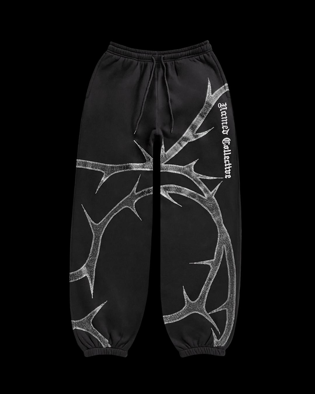 THORN RHINESTONE SWEATPANTS BLACK - XS