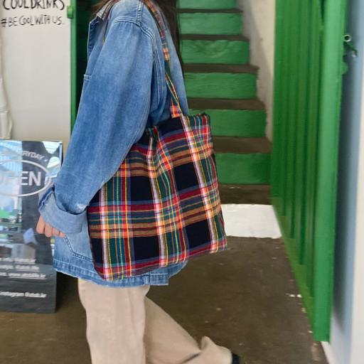 [HANDMADE] 체크도톰 빅 숄더백_mix