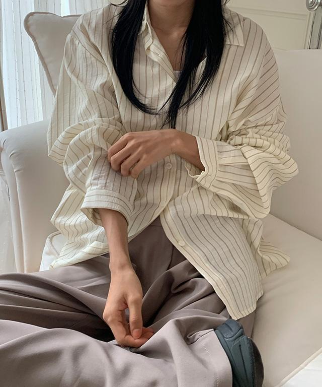 데일리쥬 [MADE] 루핀 텐셀 스트라이프 오버핏 셔츠