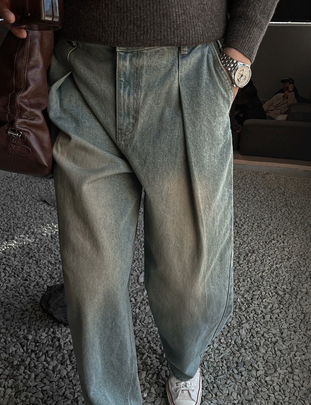 [당일출고/주문폭주] 빈티지 워싱 핀턱 와이드 데님 팬츠