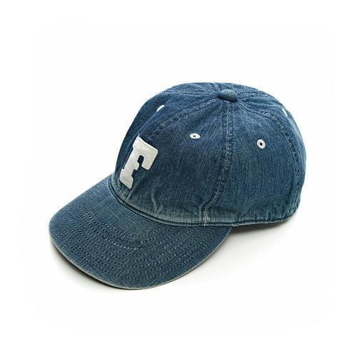6843HW 6 Panel Denim Baseball Cap "F\" Patch Vintage Wash