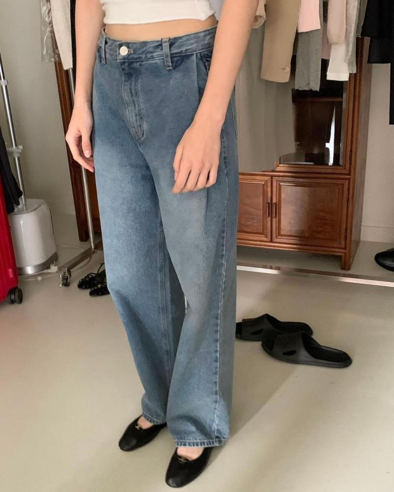 [당일]riette 리에뜨 피터 데님 팬츠 청바지 핀턱 와이드 중청