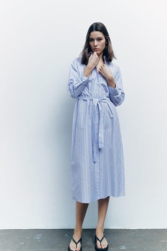 벨트 스트라이프 셔츠 원피스