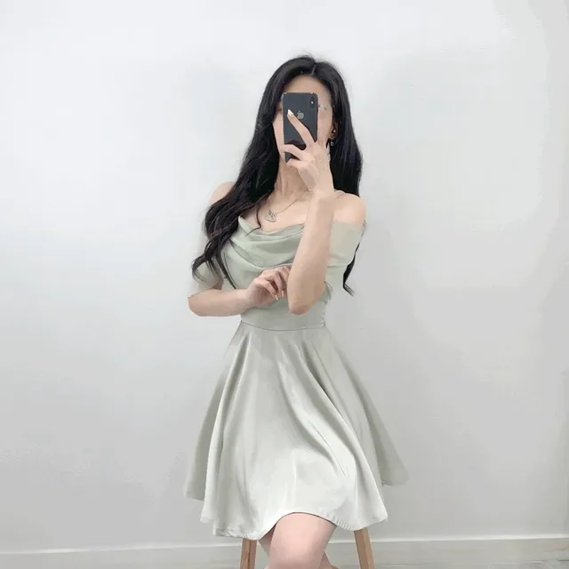 *당일출고*[여리청순ෆ/미니ver] 루아 쉬폰 플레어 시스루 셔링 드레이프 오프숄더 뒷리본 끈 미니 드레스 원피스 3color