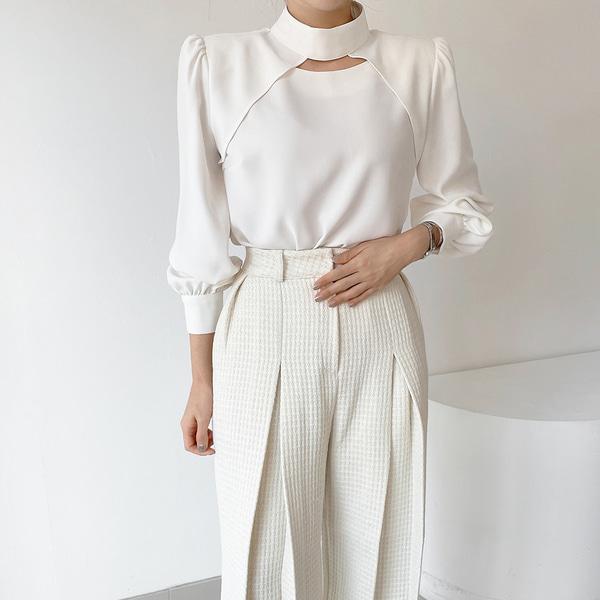 엔젤 블라우스 어깨패드 페미닌