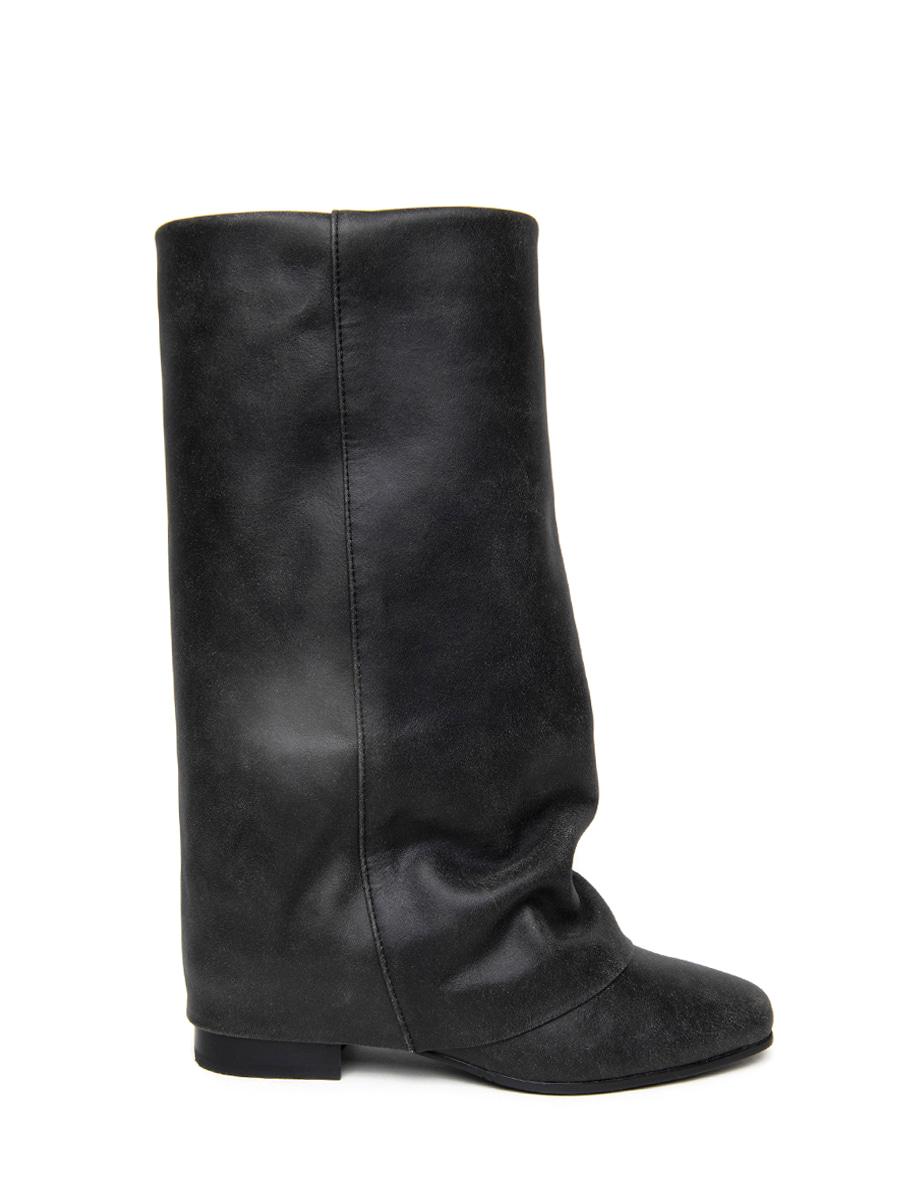 CRACKLE WRINKLE LEATHER BOOTS BLACK