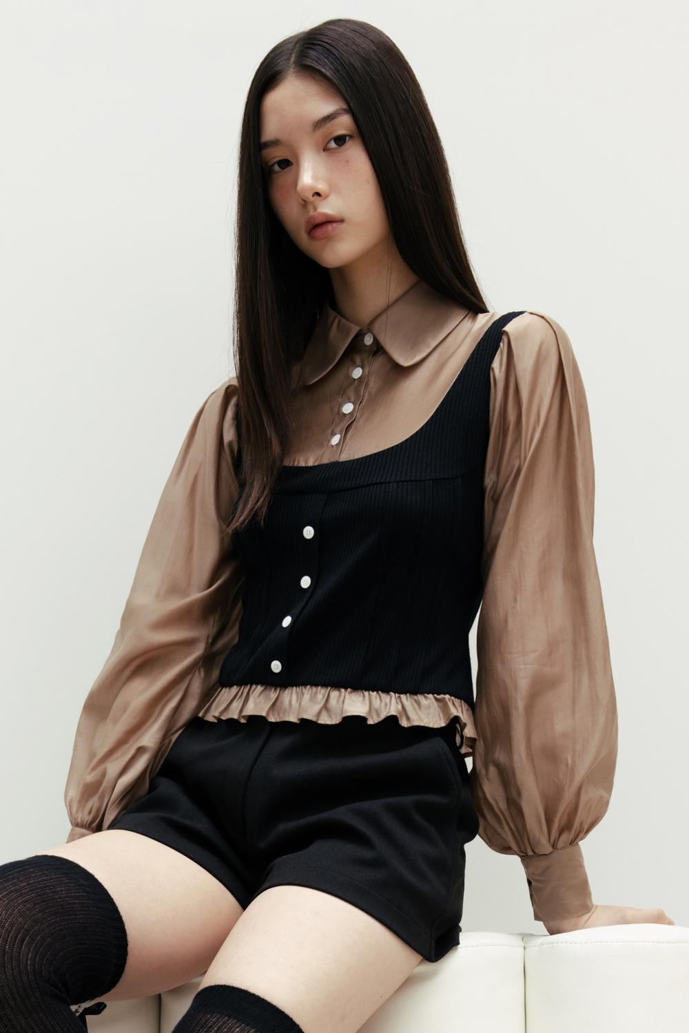 PINTUCK BUSTIER SHIRT_TT4W102BK