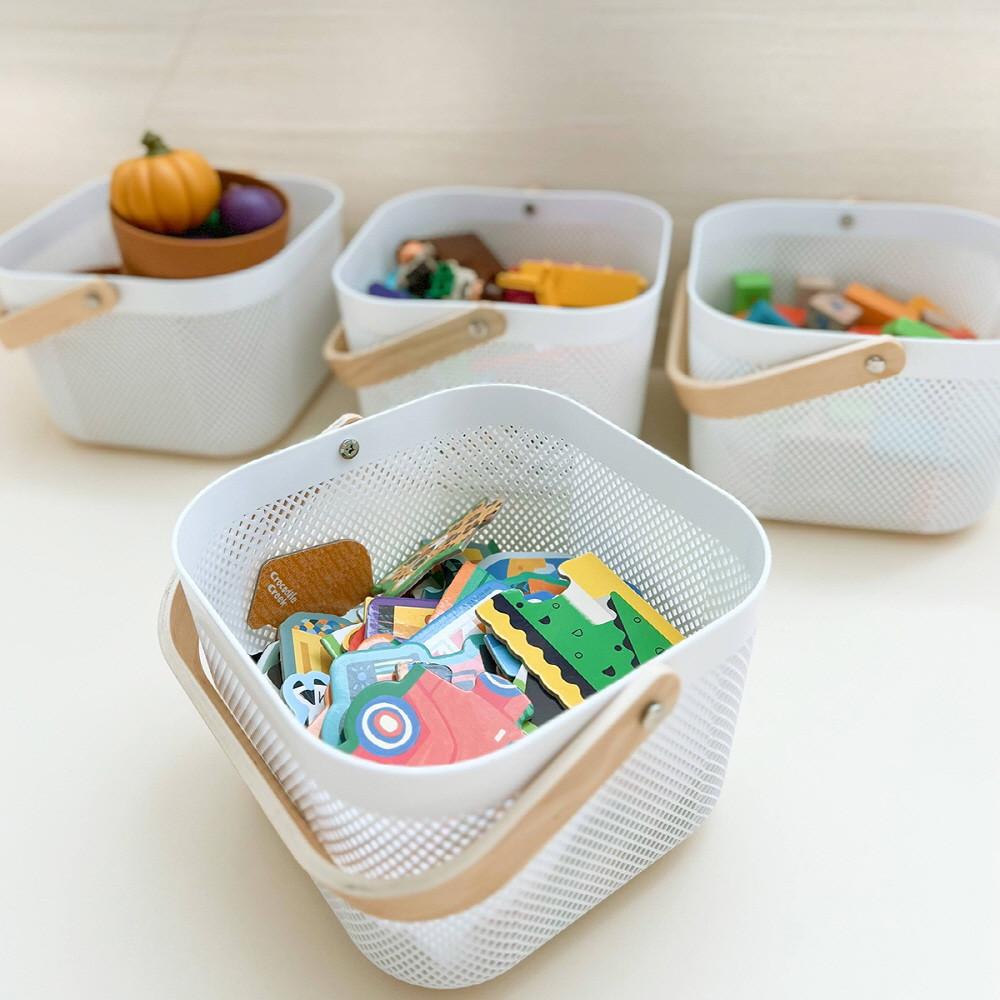 장난감 정리 바구니 플라스틱 사각 메쉬 수건 수납 네트 물빠짐 피크닉 손잡이 바스켓 소형