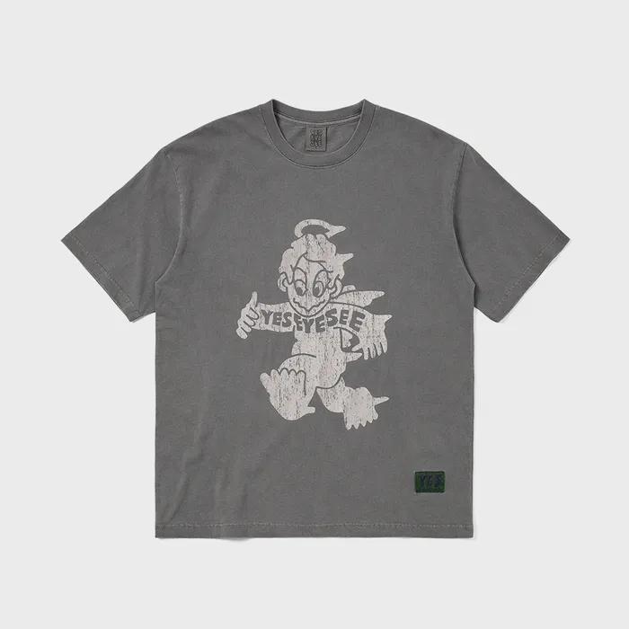 Y.E.S x Tappei Angel Pigment Tee Charcoal